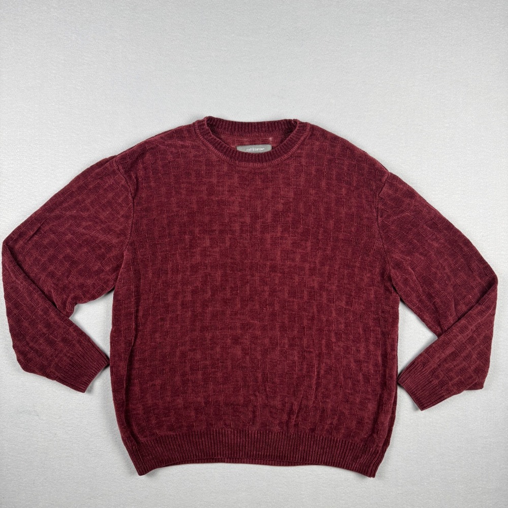 Croft & Barrow Mens XL Burgundy Red‎ Textured Chenille Knit Crewneck Sweater